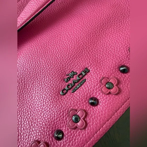 LIKE NEW Coach Chelsea Floral Dark Pink Leather Bag w/Matching Accordion Wallet - Picture 3 of 9